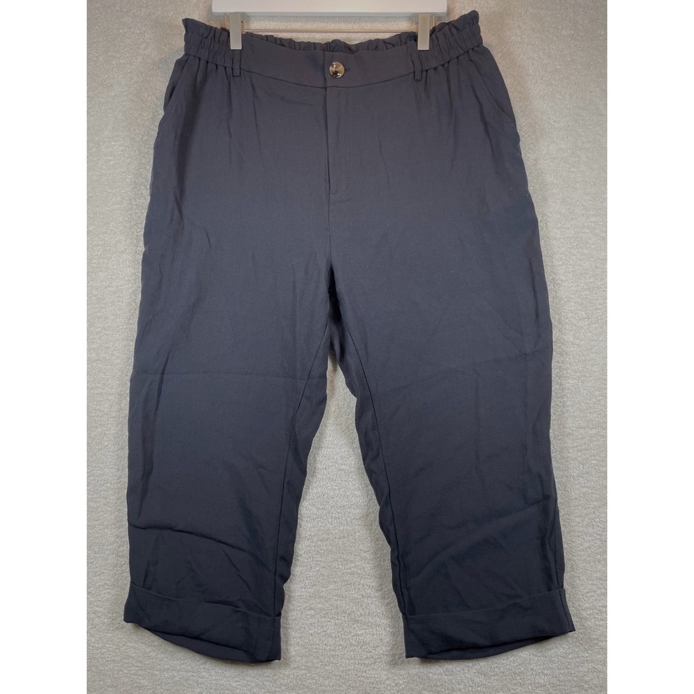halara‎ high waisted cropped linen-feel pants L/XL *read* pockets cuffed pleated